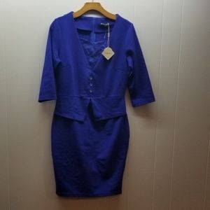 Blue dress ruffles lace on top 3/4 sleeves